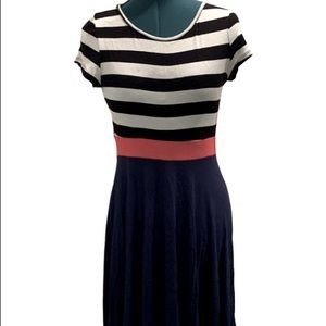 3 for $25 - Colorblock fit & flare skater dress with black and white stripes